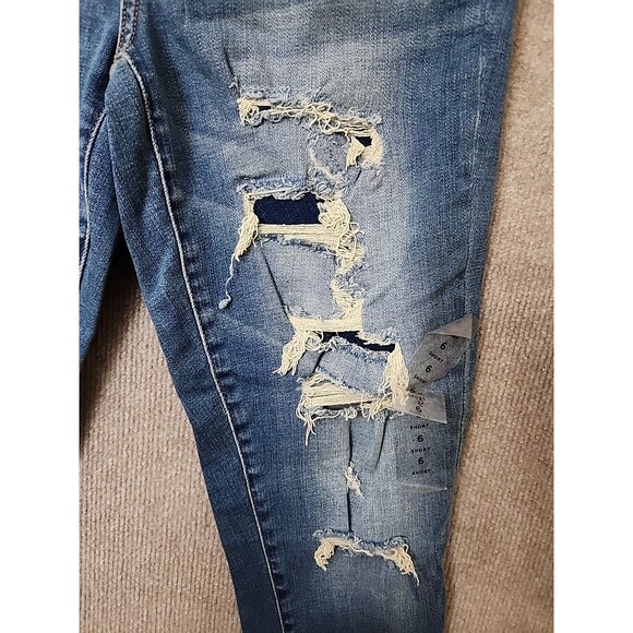 American Eagle Ripped Jegging Jeans Women 6 Short Blue Patched Super Stretch NEW - Picture 5 of 13